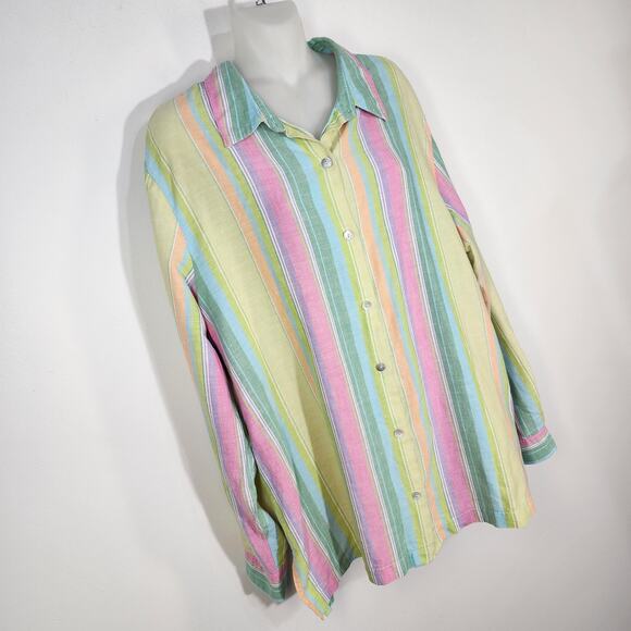 Coldwater Creek Shirt Womens Size XL Linen Button Front Striped Yellow Pastel - Picture 4 of 10